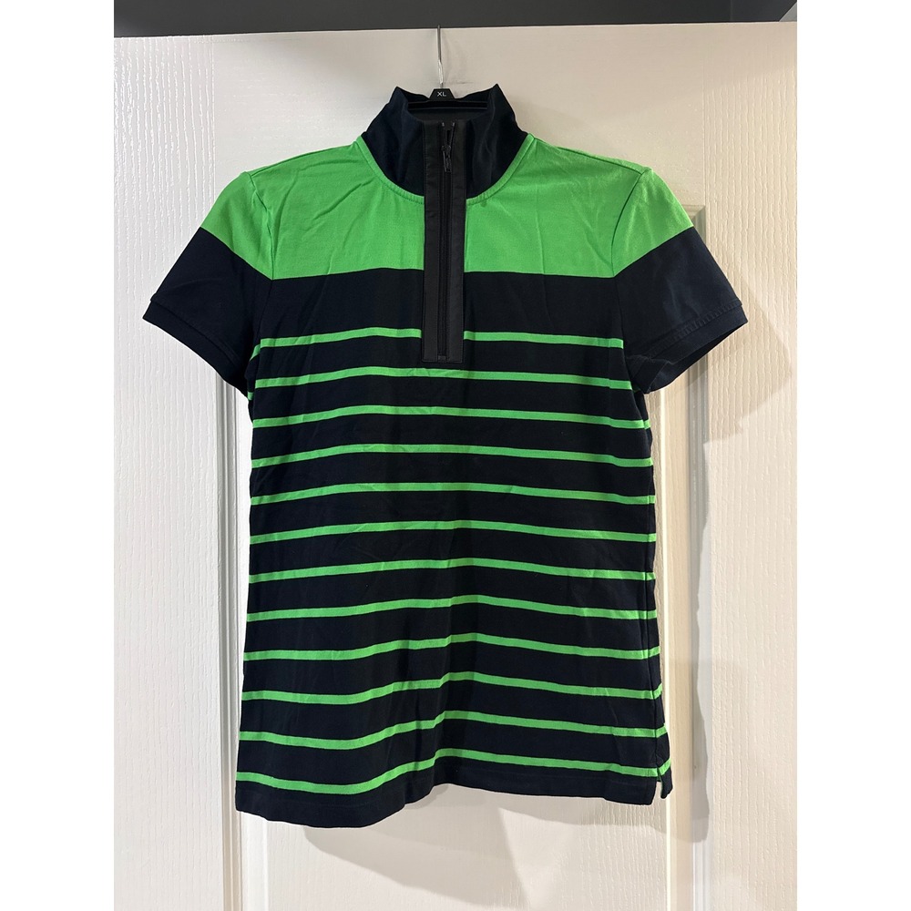 Lauren Active Ralph Lauren Womens Green Navy Striped Quarter Zip Polo Shirt M